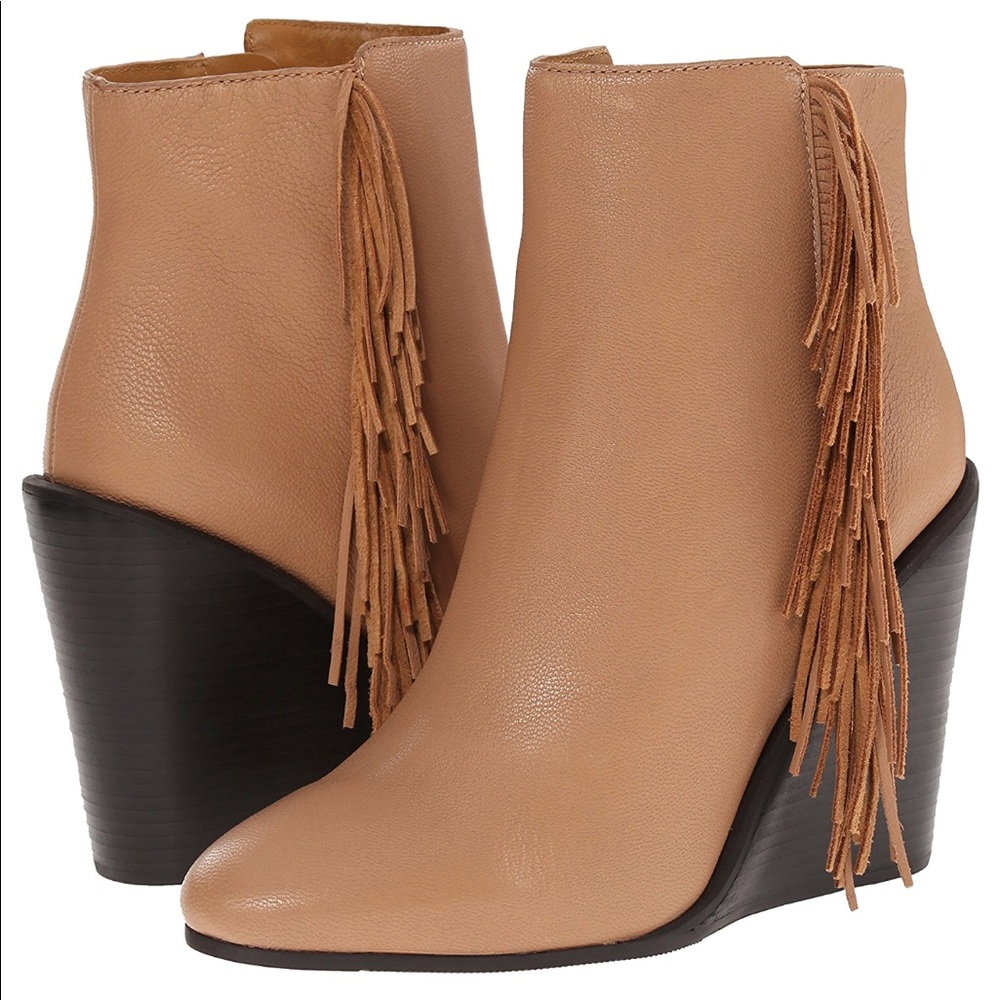 fringed wedge boots